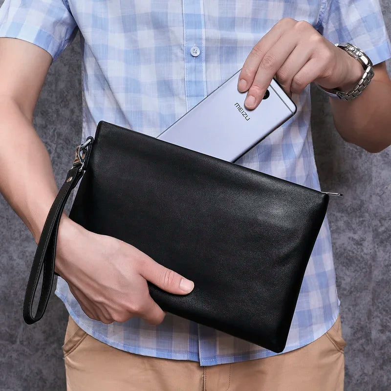 Leather clutch with wrist strap