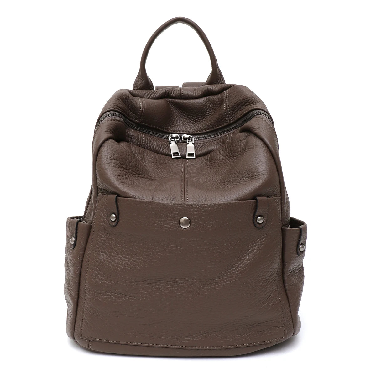 Chic leather backpack with front zipper