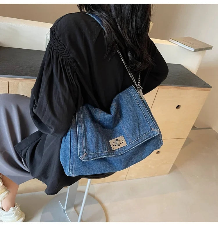 Large capacity denim handbag