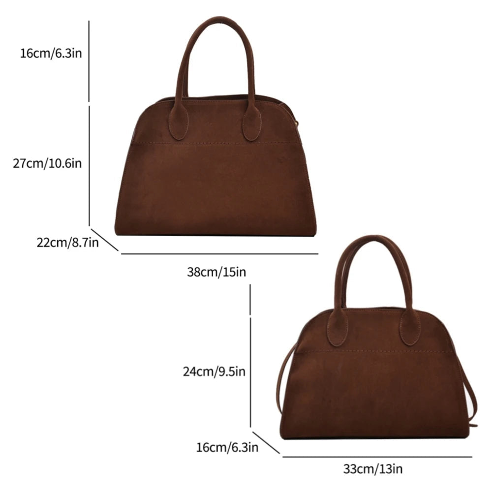 Suede handbag with shoulder strap