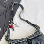 Denim handbag with front pockets