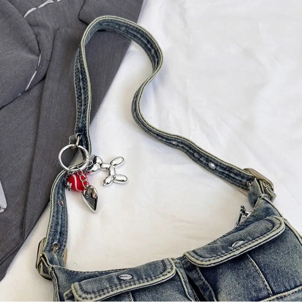 Denim handbag with front pockets