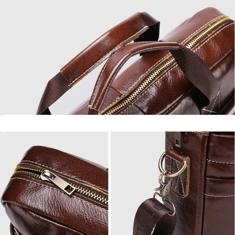 Multi-pocket leather laptop bag