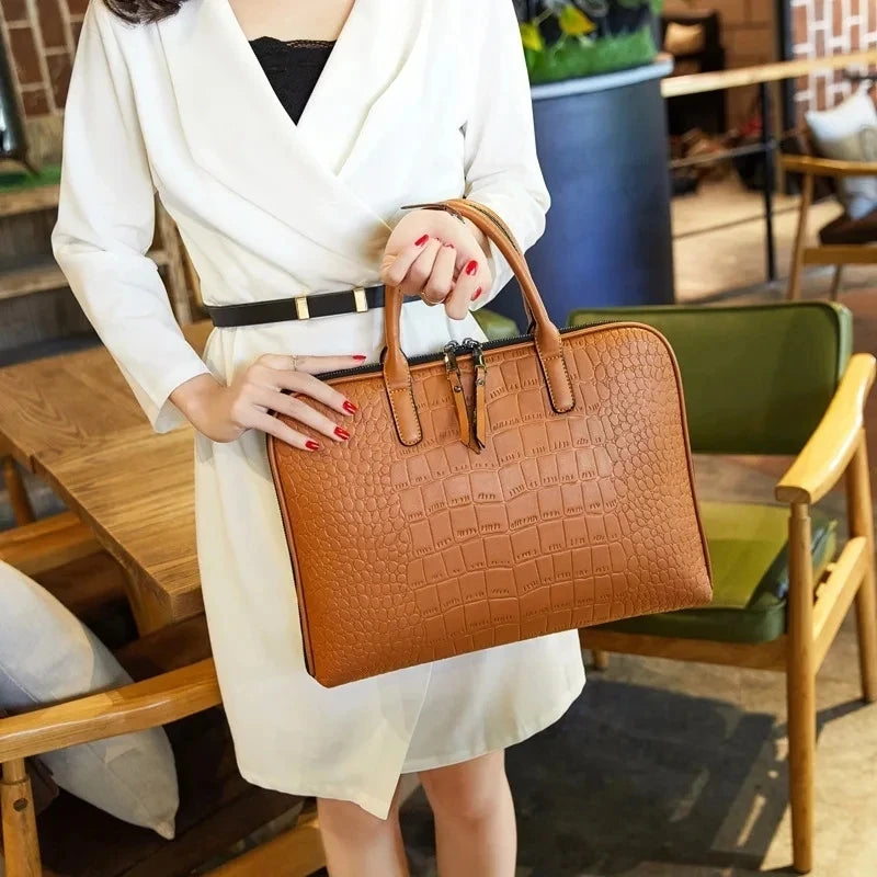 Zippered leather briefcase for laptop