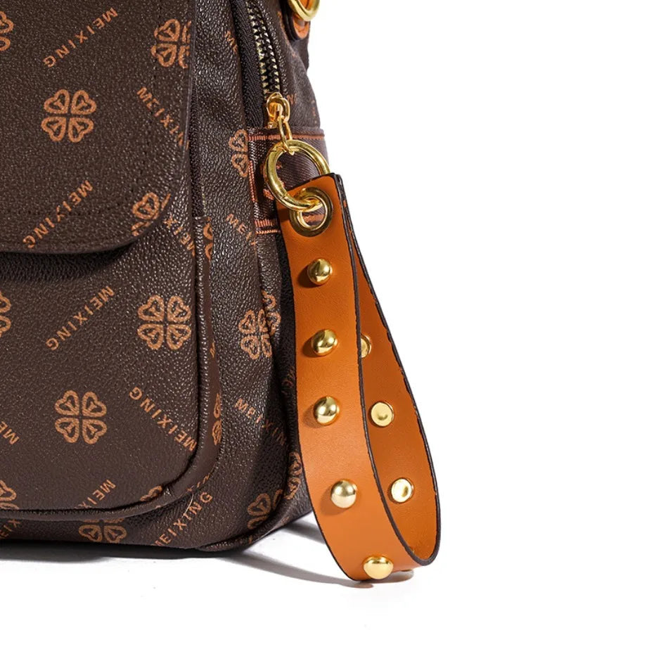 Designer-style leather knapsack