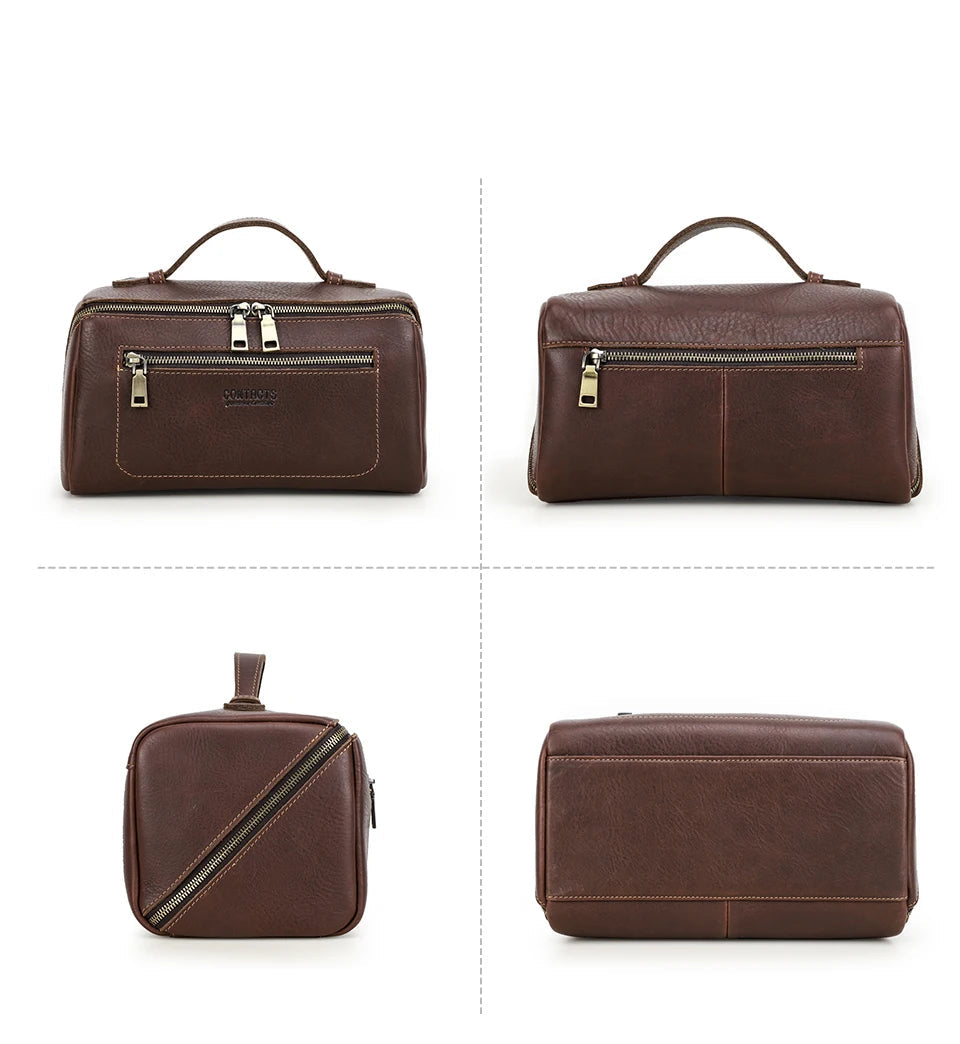 Leather travel toiletry bag