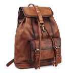 Retro leather rucksack with drawstring closure