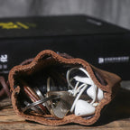 Retro leather pouch with drawstring
