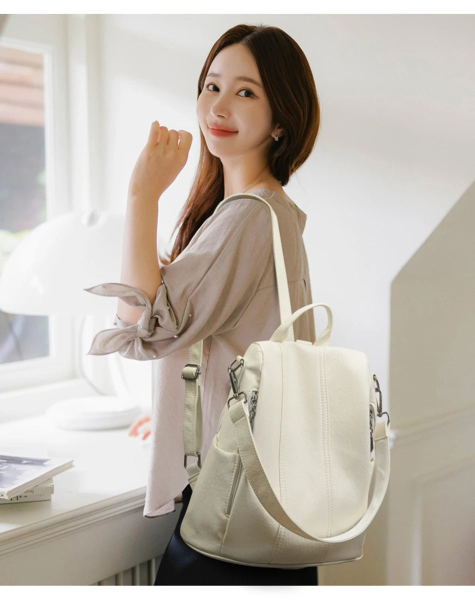 Soft leather travel backpack