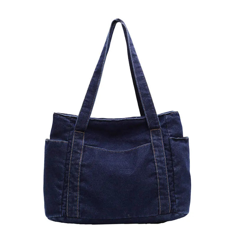 Denim shoulder tote bag