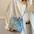 Retro denim handbag with chain strap