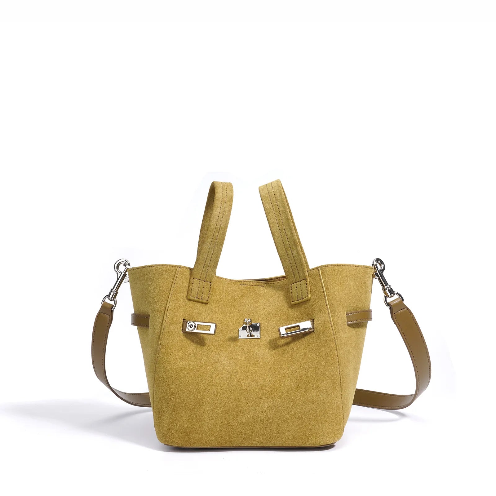 Designer-inspired suede handbag