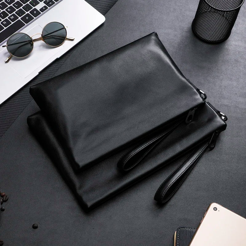 Leather clutch with wrist strap