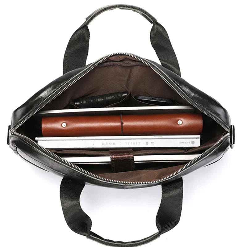 Leather laptop shoulder bag