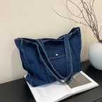 Denim tote bag with wide straps