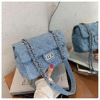 Compact flap denim handbag