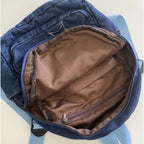 Cat-embroidered denim backpack