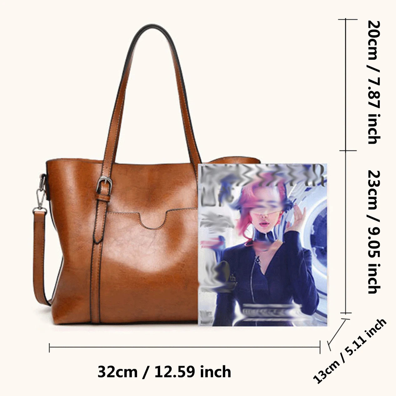 Large leather tote bag with zipper
