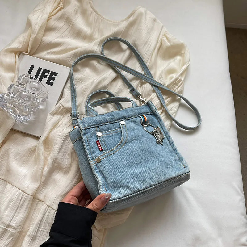 Mini boxy denim handbag