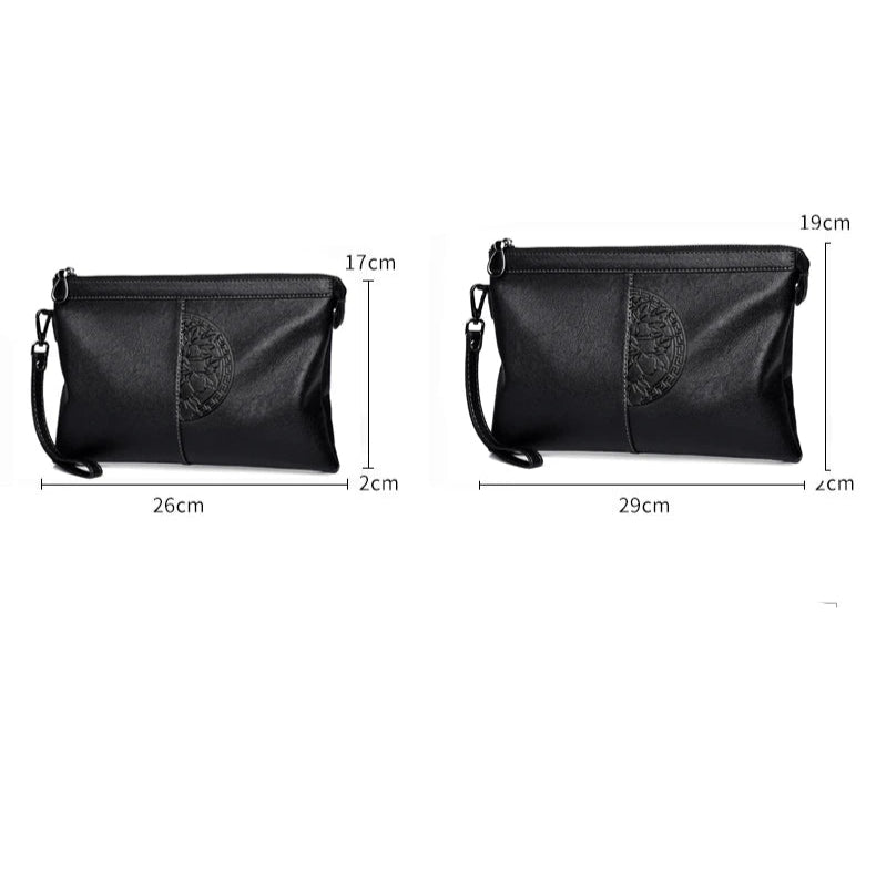 Minimalist leather clutch with detachable strap