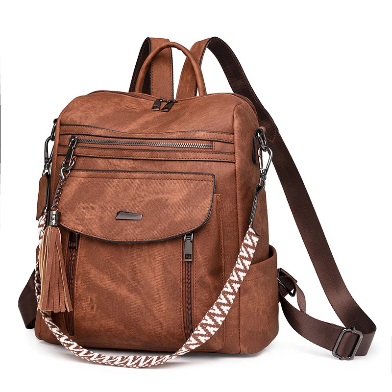 Vintage leather school knapsack