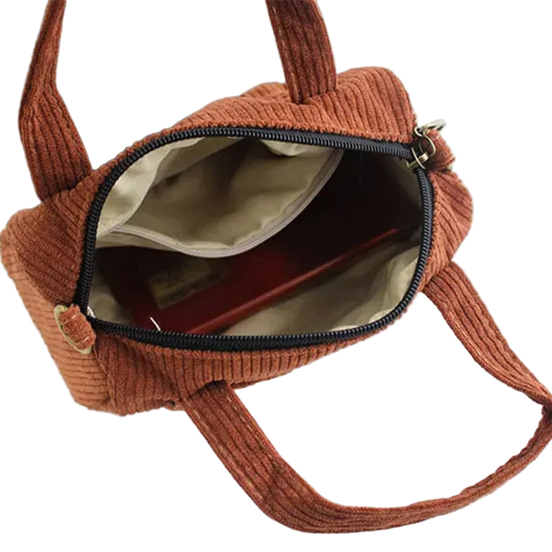 Corduroy purse with detachable shoulder strap