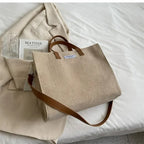 Elegant corduroy tote bag with leather handles