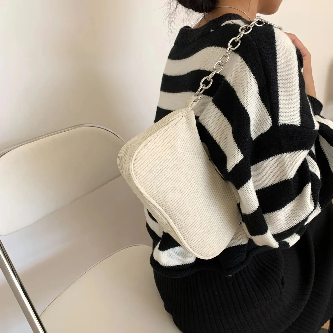 Soft corduroy handbag with single strap