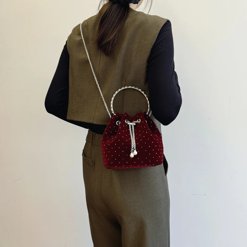 Corduroy handbag with chain strap