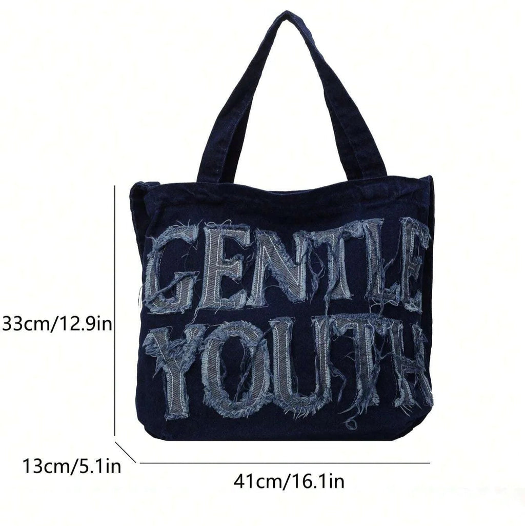Foldable denim tote bag