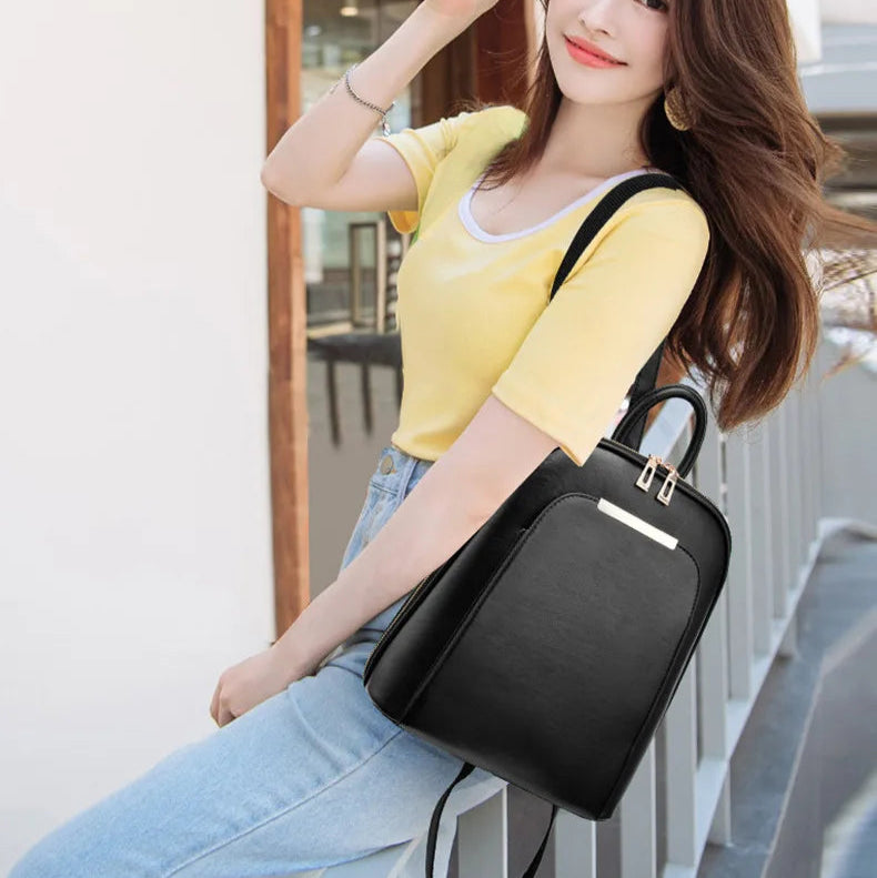 Leather mini knapsack for women