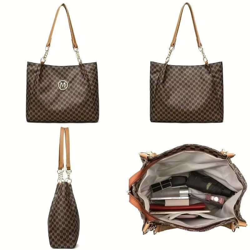 Shoulder leather tote bag with zipper
