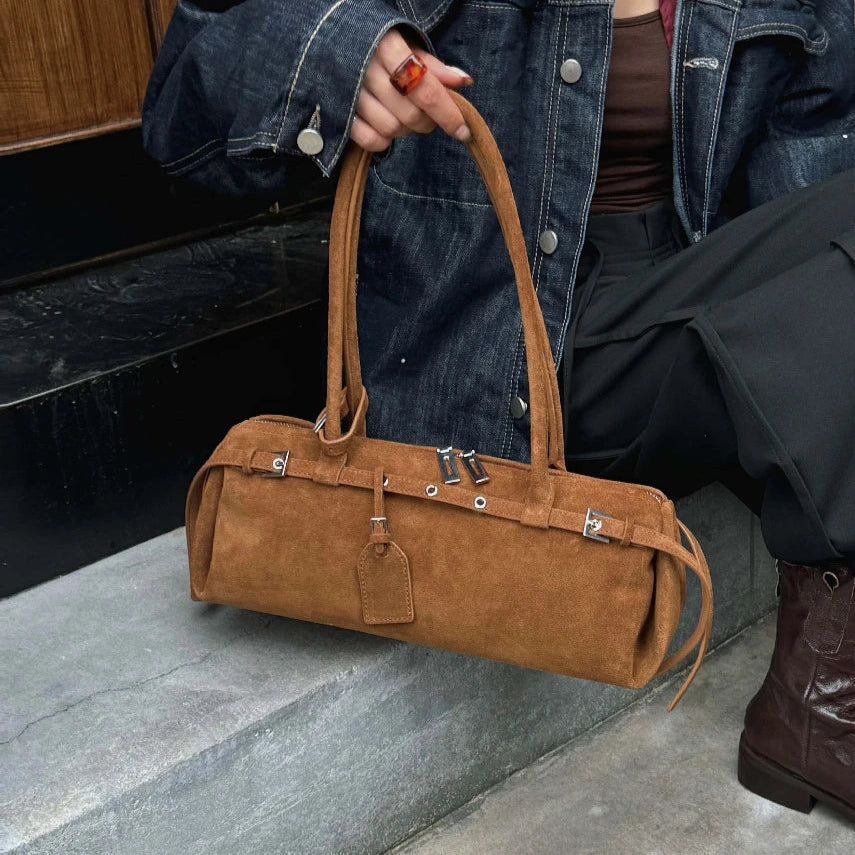 Rectangular suede handbag