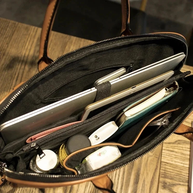 Zippered leather briefcase for laptop