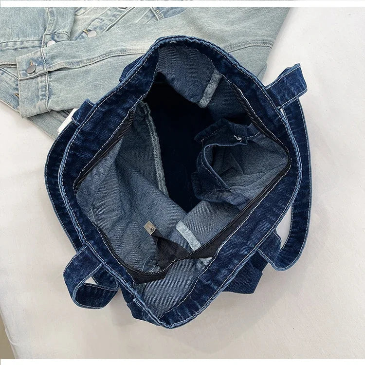 Denim tote bag with front pocket