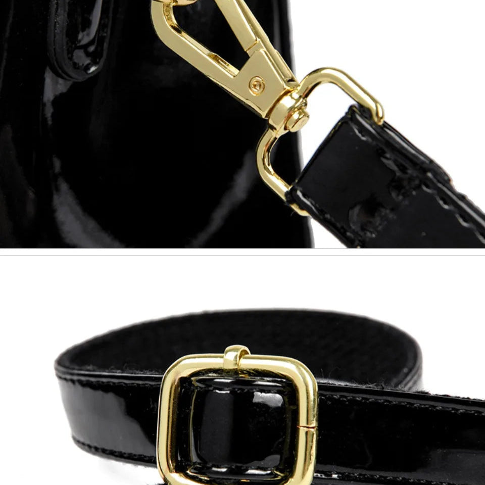 Soft leather handbag with curved top edge