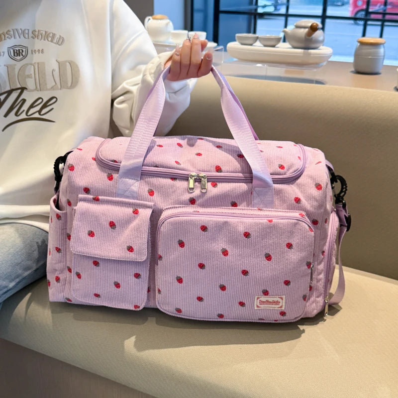 Corduroy travel toiletry bag with shoulder strap