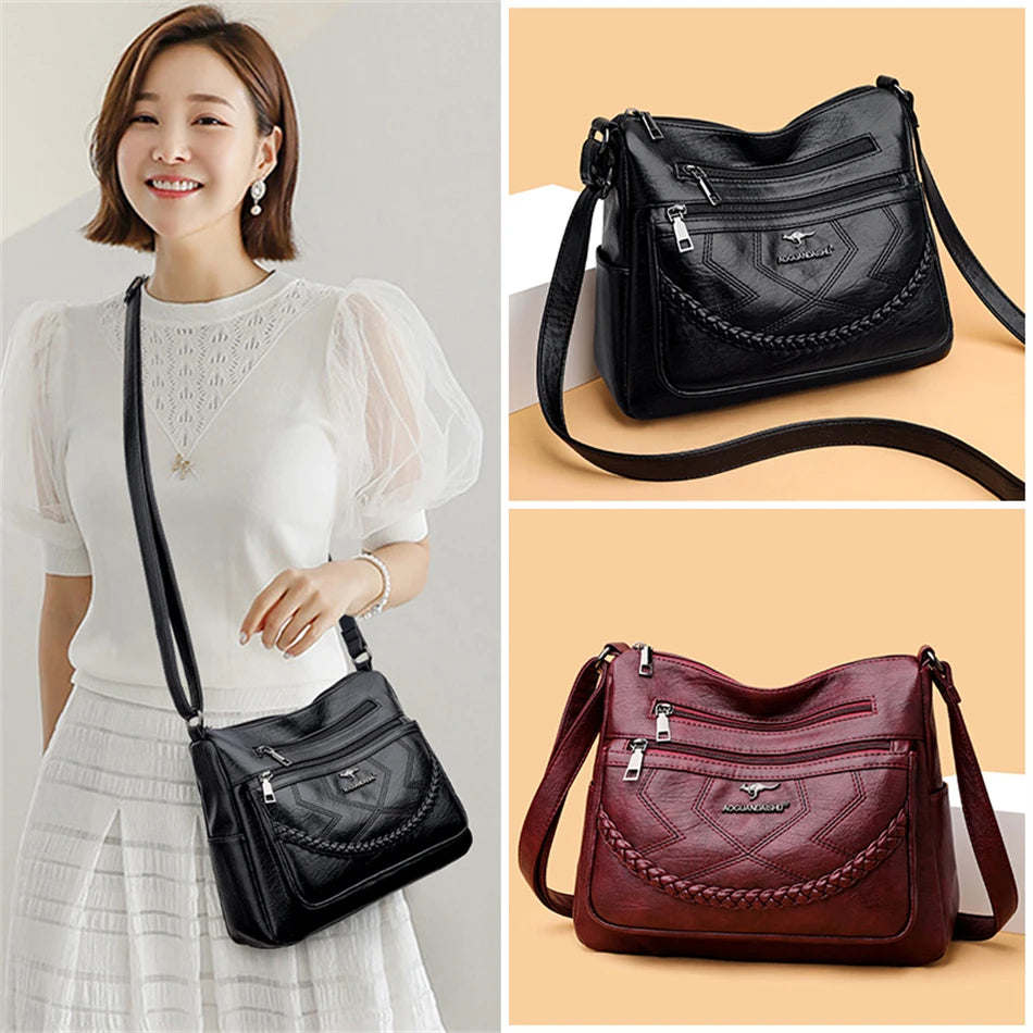Leather shoulder bag with adjustable strap