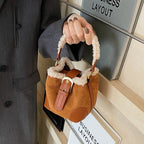 Mini square suede handbag with fake fur