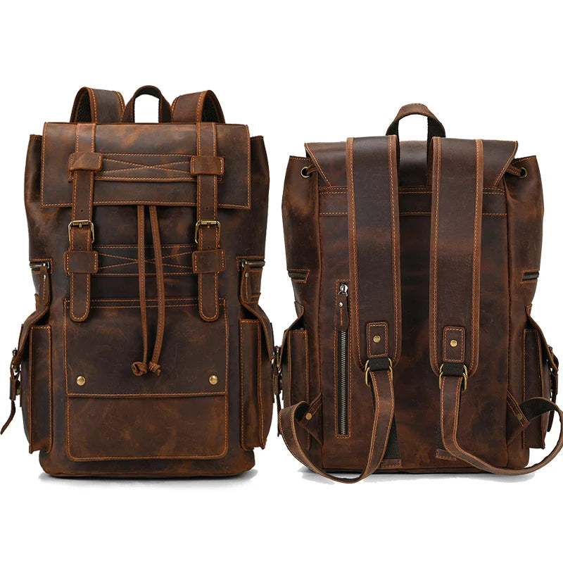 Multi-compartment leather rucksack
