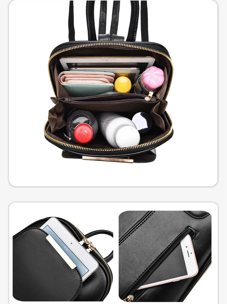 Leather mini knapsack for women