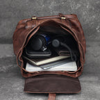 Retro leather rucksack with drawstring closure