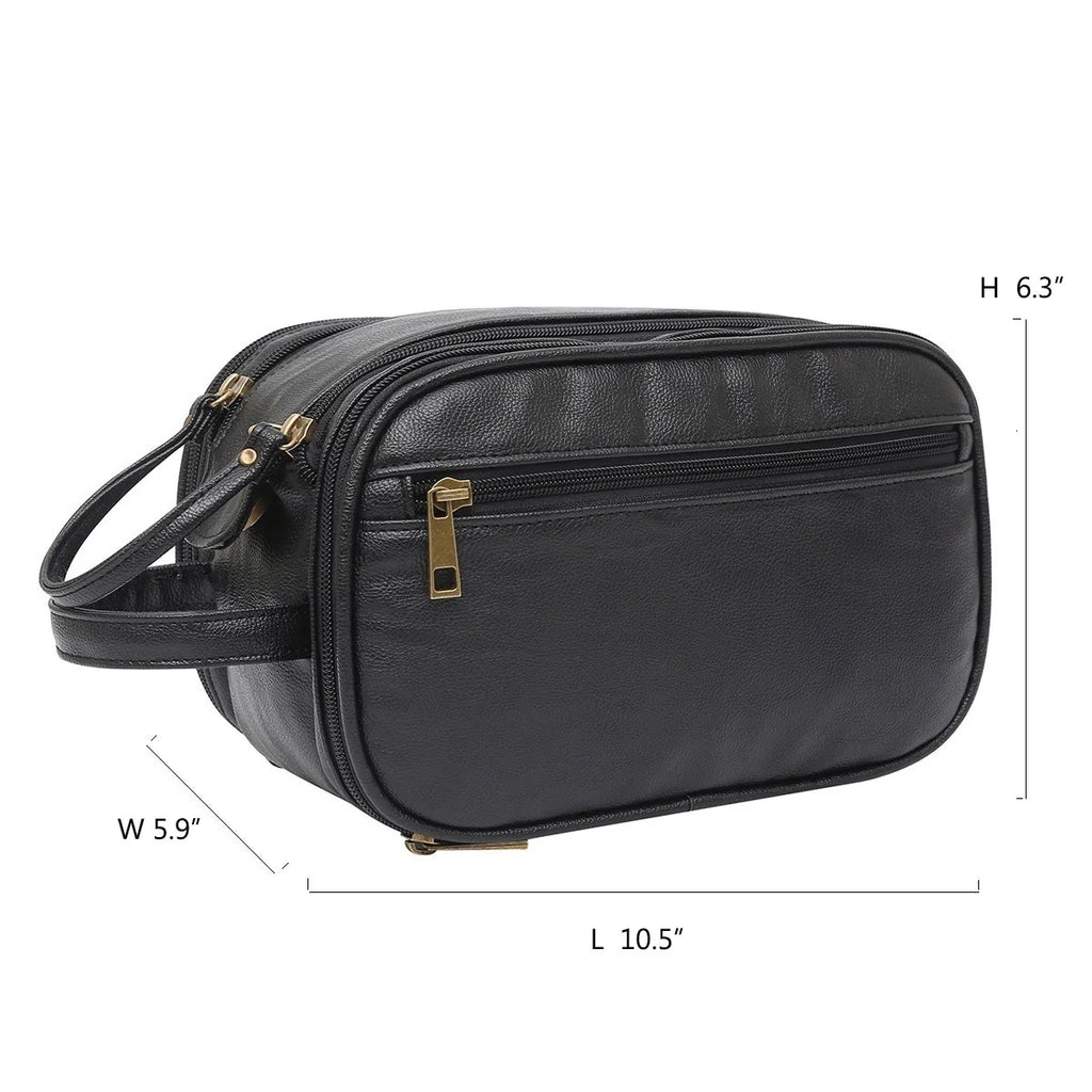Fold-out leather travel toiletry bag
