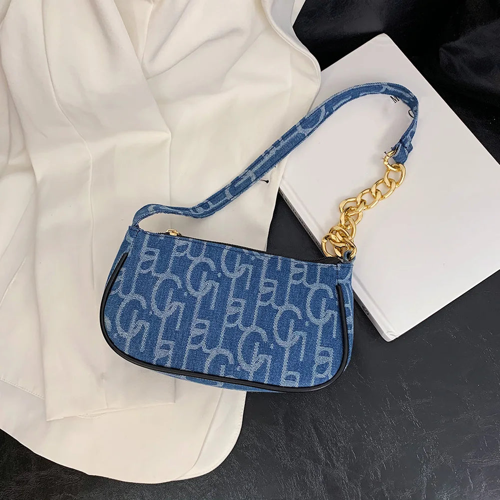 Cute mini denim clutch with chain