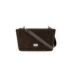 Textured suede handbag with flap closure