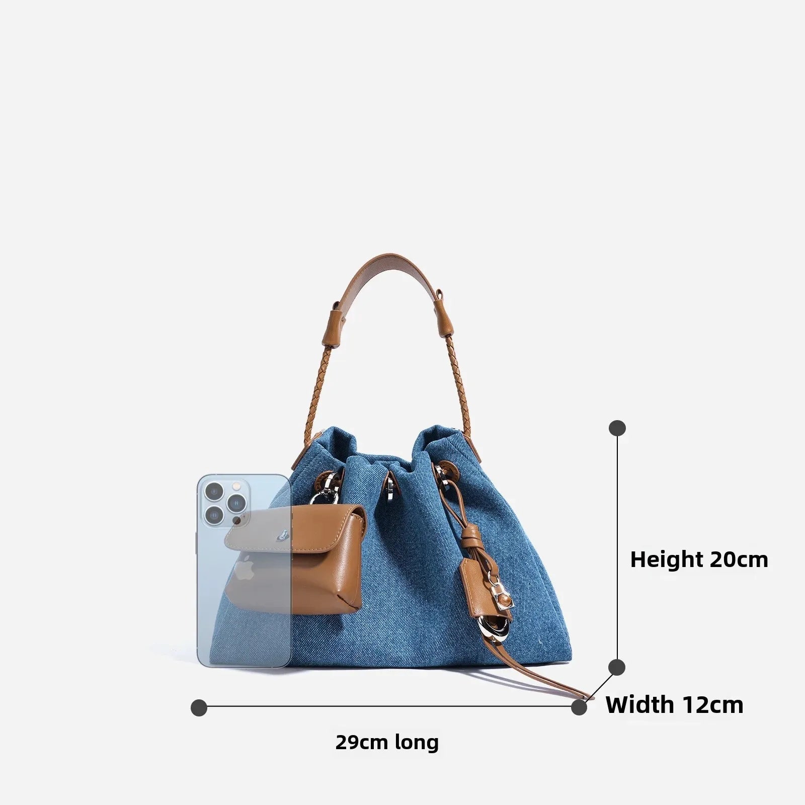 Denim handbag with external pockets