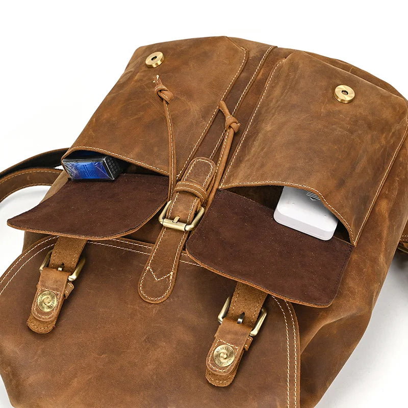 Leather laptop rucksack with top handle
