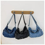 Denim top-handle handbag