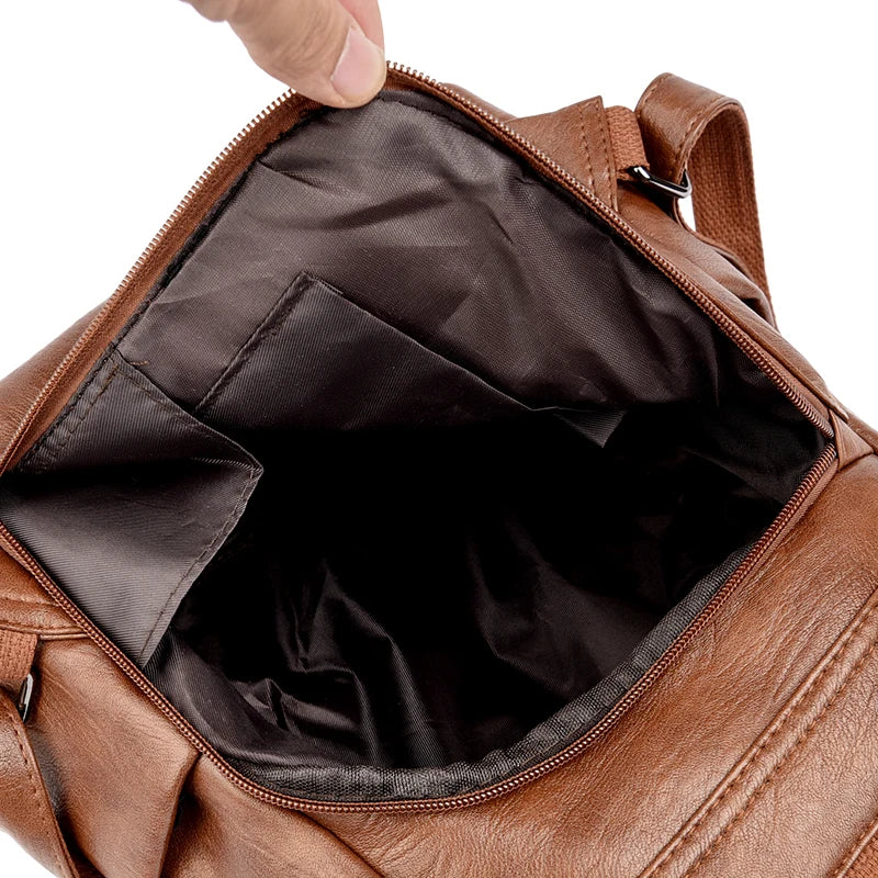 Soft leather travel backpack