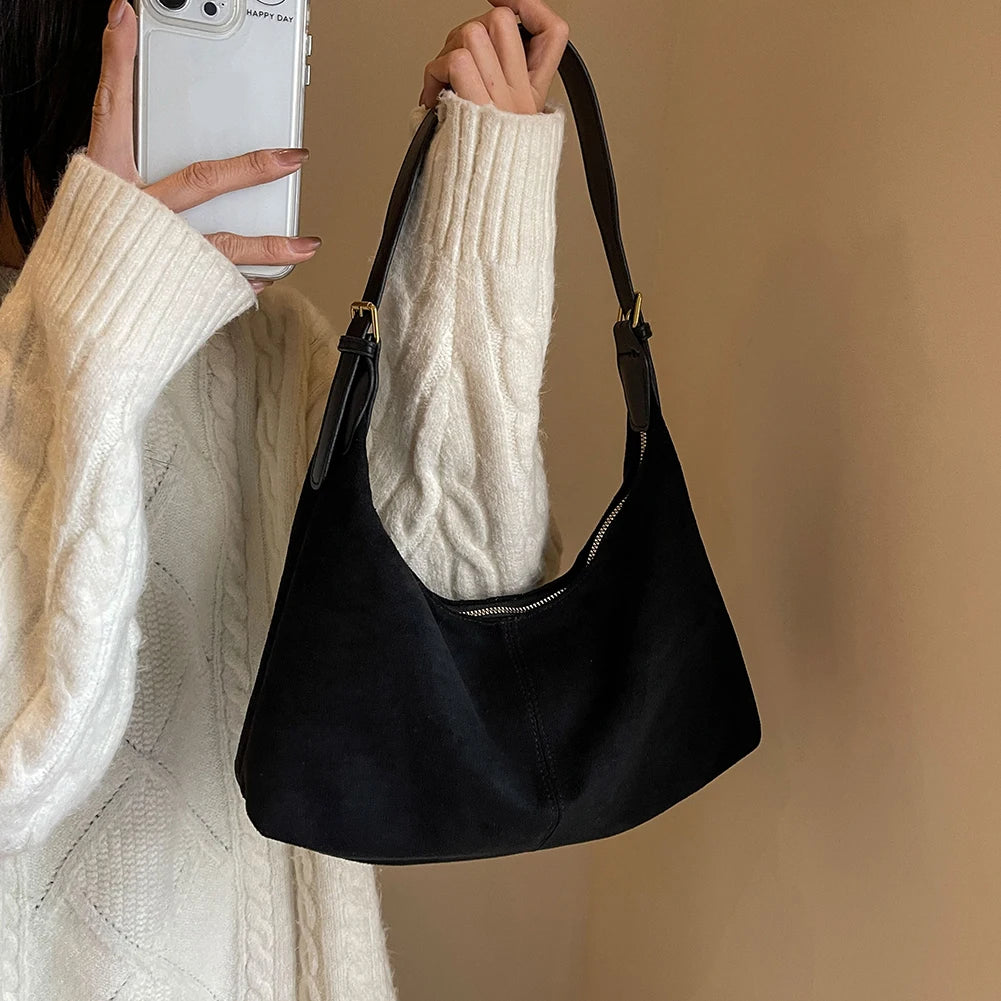 Vintage suede hobo shoulder handbag
